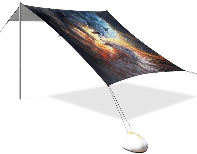 ALAZA Wolves Fighting Beach Tent Sun Shelter UPF50+ Protection Beach Shade Canopy w/ 4 Sandbags for Outdoor Camping Fishing Backyard Fun Picnic 10x9 ft