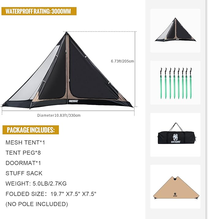 OneTigris 2 Person Mesh Inner Tent for The Northgaze Hot Tent - 4000mm Floor for Camping and Hiking