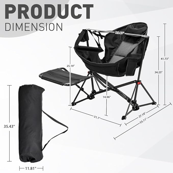 outdoor basic Adjustable Camping Folding Chair with Footrest - Portable Zero Gravity Lounge Chair for Beach Lawn Picnic Fishing &amp Backpacking Trips Supports 600lbs