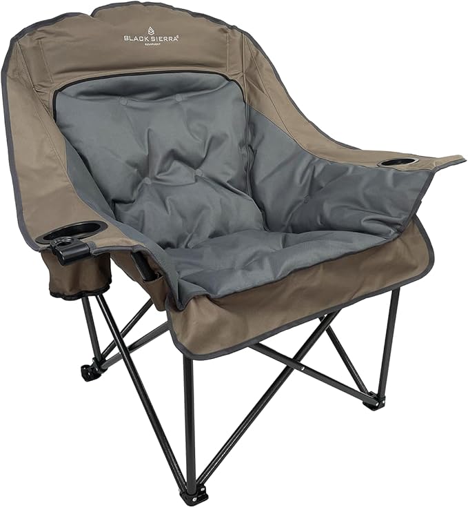Black Sierra Oversized Camping Chair for Adults – 400 lb Heavy Duty Folding Chair with Cup Holders &amp Carry Bag