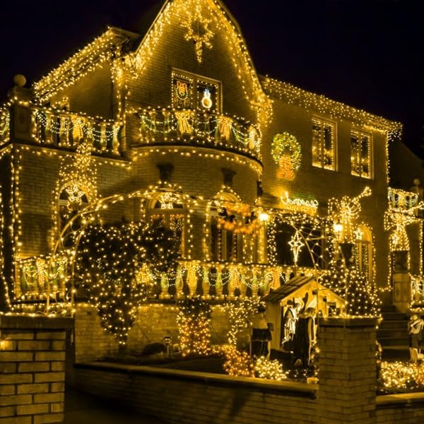 kemooie 500 LED Christmas Lights 164FT 8 Lighting Mode with Memory Plug in Waterproof Christmas Lights Outdoor for Birthday Christmas Tree Wedding Party Garden Balcony Decorations (Warm White)