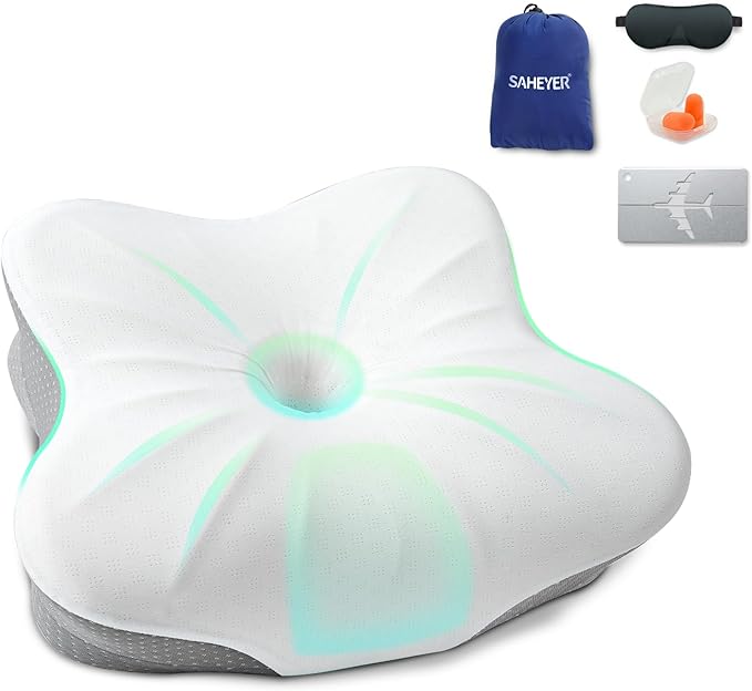 SAHEYER Memory Foam Camping Pillow Travel Pillows for Sleeping Cervical Neck Support Camping Gear Accessories - Small Pillow Travel Essentials for Sleep Backpack Hammock 11.81x9.84x3.94 in Gray