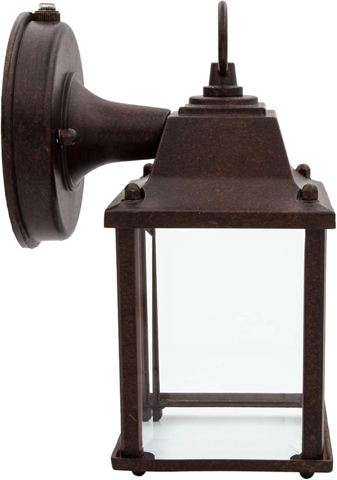 Maxxima LED Porch Lantern Outdoor Wall Light - Aged Bronze with Clear Glass 3000K Warm White 650 Lumens Dusk to Dawn Photocell Light Sensor Patio or Porch Sconce Fixture Exterior Lighting - Brown