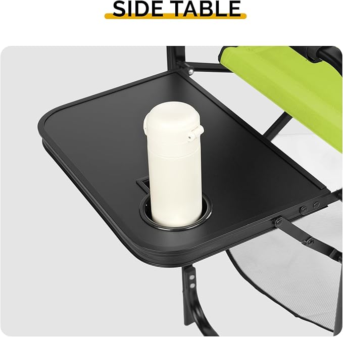 Tall Camping Directors Chair 26 Portable Folding Artist Makeup Chair with Side Table Pocket Footrest Concert Outdoor Foldable Camp Lawn Chairs (Neon Green)