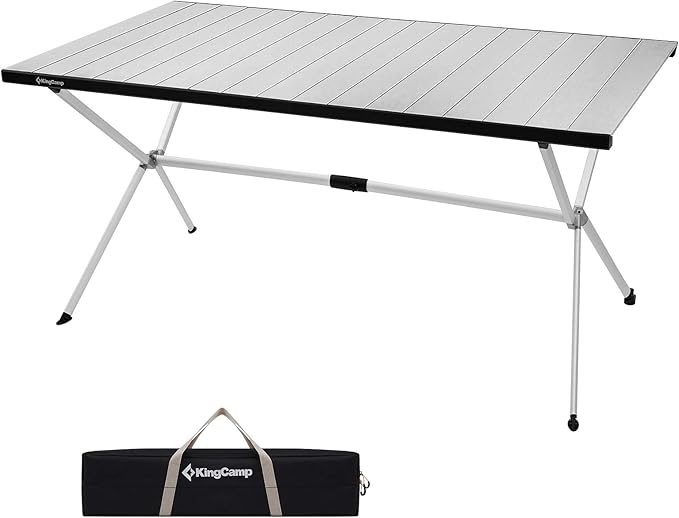 KingCamp Large Folding Camping Table Aluminum Roll Up Table Oversized Camp Table Stable Portable Outdoor Folding Table for Picnic Camping BBQ Backyard Party 57.4''×31.4'' 6-8 PersonSupport 176lbs