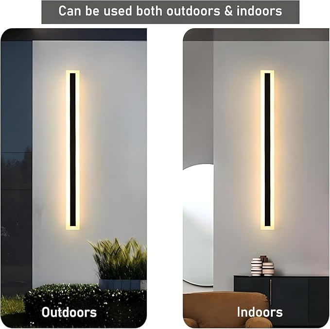 59inch-2Pack Long Outdoor Modern LED Wall Light45W Waterproof IP65 Warm White 110V led Wall Mount Lighting Fixture Rectangular Black Wall Lights Elegant Frosted White Acrylic Anti Rust