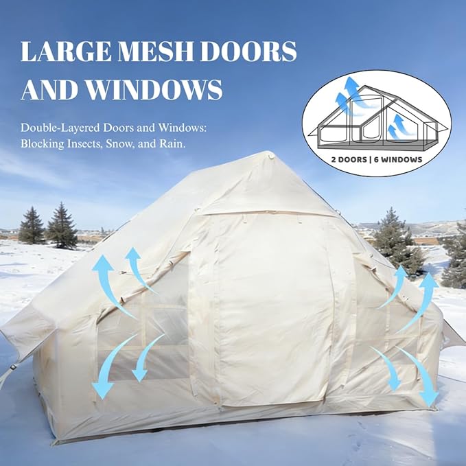 Easy Setup Inflatable Camping Tent Waterproof 4 Season Air Tent with Hand Pump Oxford Glamping Tent for 4/6/8 Adults