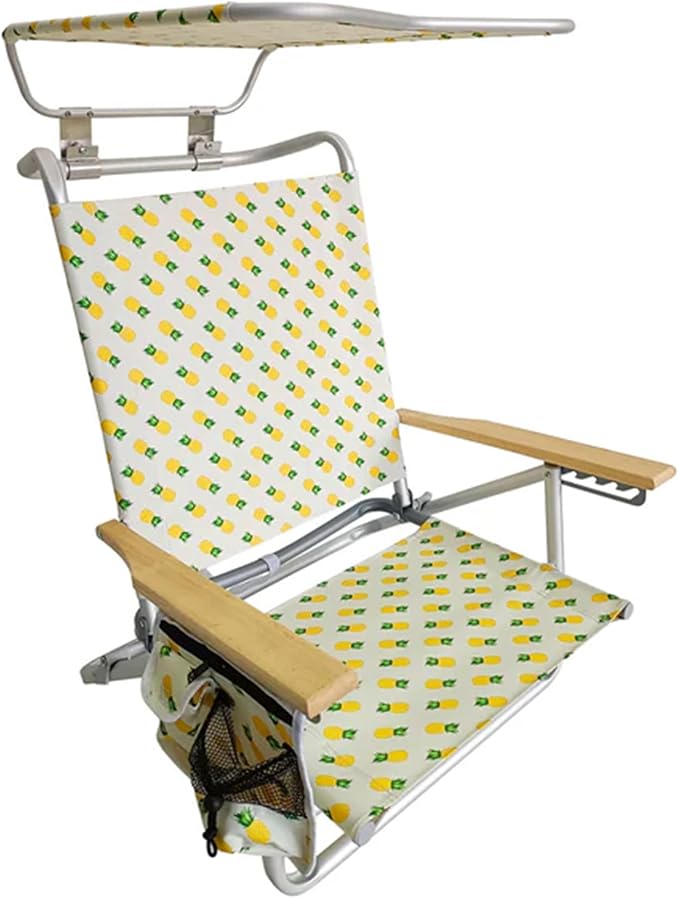 Bliss Hammocks Folding Beach Chair Adjustable Recliner Outdoor Backpack Seat with Canopy and Storage Pouch 275 lb Capacity Pineapple