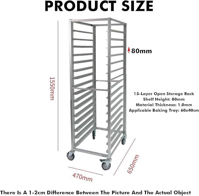 Quick Rack for Baking Pans15-Layer Aluminum Bread Pan Rack Commercial Kitchen Baking Tray Storage for Food Service Bakeries &amp Restaurants - 155x65x47cm Durable &amp Quick Access