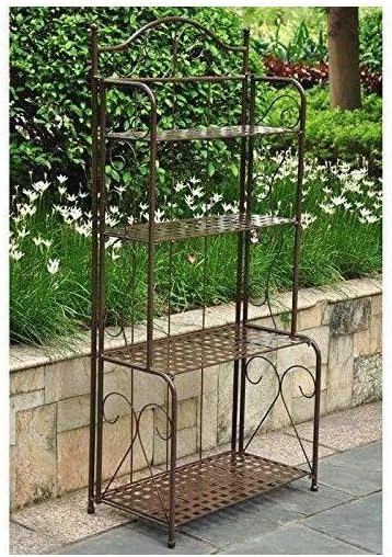 Natural Beauty Folding Baker Rack - Powder Coated Iron with Rustic Brown Finish Weather Proof Compact Folding Design for Indoor or Outdoor Use