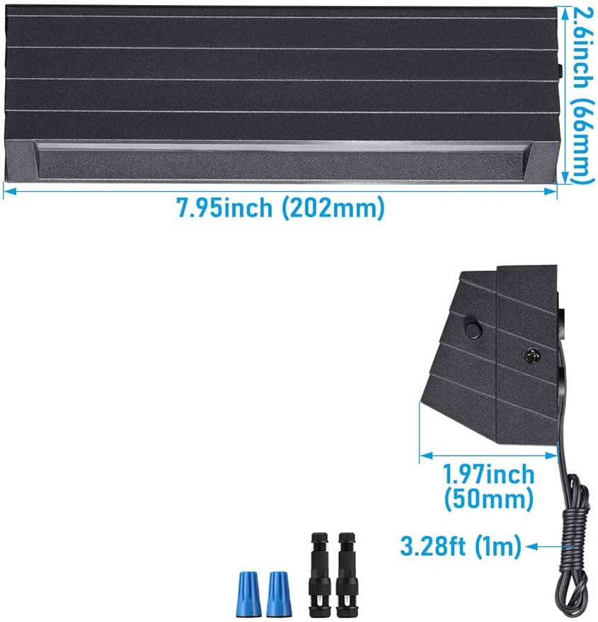 LEONLITE 5CCT Low Voltage Fence Lights 8inch 5W LED Deck Lights 12-24V AC/DC Landscape Step Railing Light CRI90 1800K/2700K/3000K/4000K/5000K IP65 UL Listed Cord Black Aluminum Pack of 4