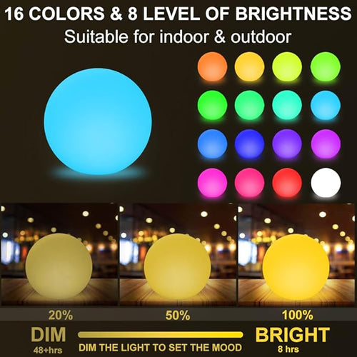 12-inch LED Glowing Ball Light w/Remote LED Globe Orb Night Light Mood Lamp for Kid Adult Rechargeable Dimmable RGB Color Changing Glowing Orb Waterproof Light Up Ball for Garden Patio Party Decor