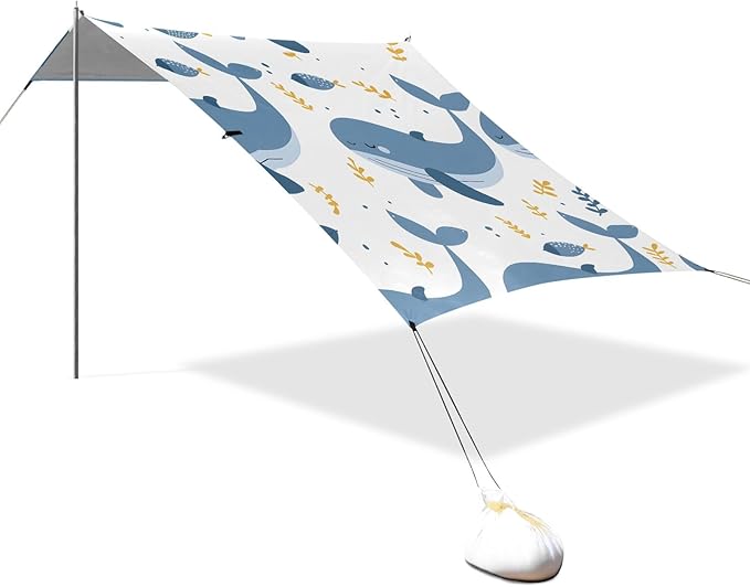 Seamless Pattern of Happy Whale Camping Sun Shelter Beach Tent Portable Beach Sun Shade Outdoor Canopy for Camping Trips Fishing Picnic