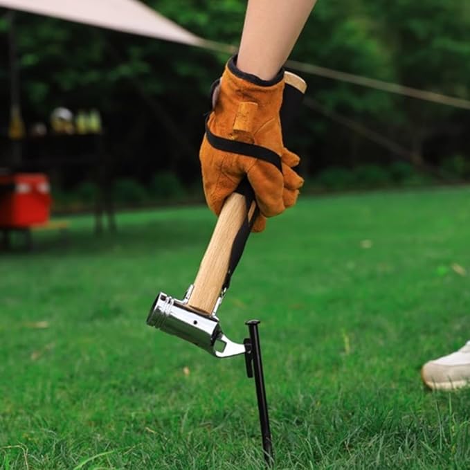 Camping Hammer for Tent Camping- High-Quality Steel &amp Solid Wood Handle with Cushion Grip - Tent Stake Hammer and Puller with Safety Strap Heavy Duty Camping Mallet for Tent Stakes (Cast Steel)