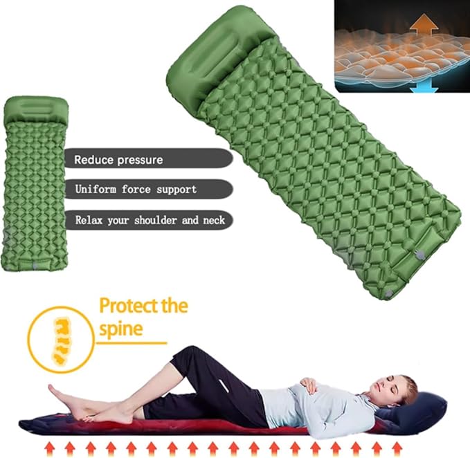 Ultralight Inflatable Sleeping Pad for Camping Built-in PumpUltralight Water-Resistant Air Mattress Built-in Pillow Portable Sleeping Pad for Camping Home &amp Hospital Care (Navy)