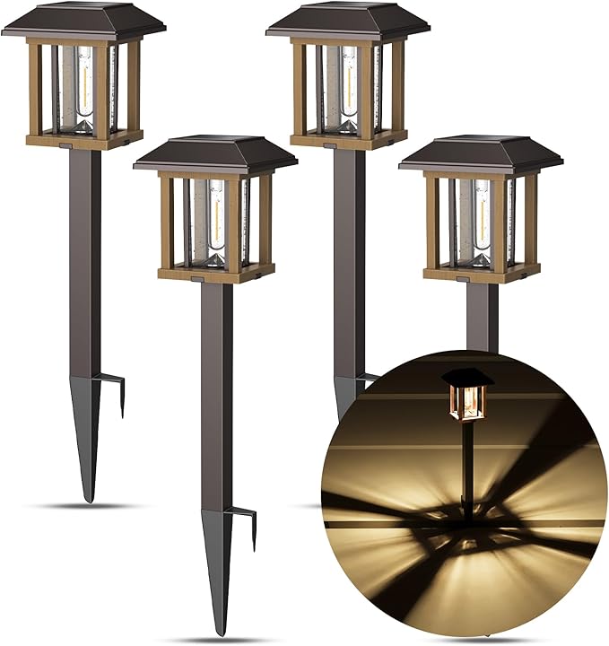 XMCOSY+ Solar Pathway Lights Outdoor 25 LM LED Garden Lights with Seed Glass 2-Tone/Colour Waterproof Solar Powered Decorative Lighting for Yard Landscape Driveway Walkway (Warm White)