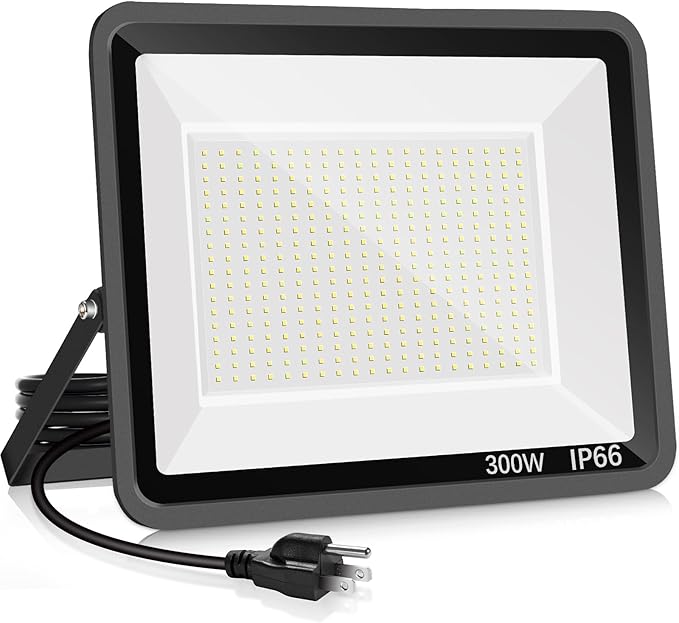 300W LED Flood Light Outdoor2000W Equivalent 5000K Daylight White Super Bright FloodLight with Plug43500LM IP66 Waterproof Commercial Lighting for Sports FieldsCountsArenaStadium