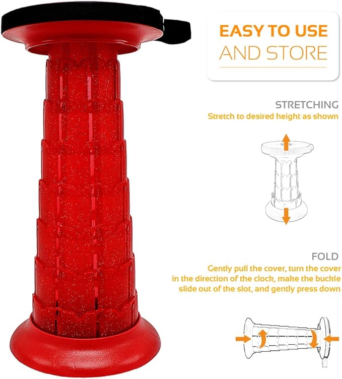 Adjustable Retractable Portable Collapsible Folding Stool for Adults Heavy Duty with Load Capacity 770 lbs Collapsible Chair Camping Stool for Travel Hunting (Crimson)