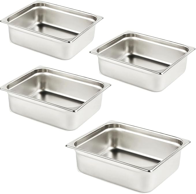 4 Pack Hotel Pan for Commercial Steam Table Pans 1/2 Size x 4 Inch Deep Commercial Stainless Steel Pan Restaurant Steam Table Pans