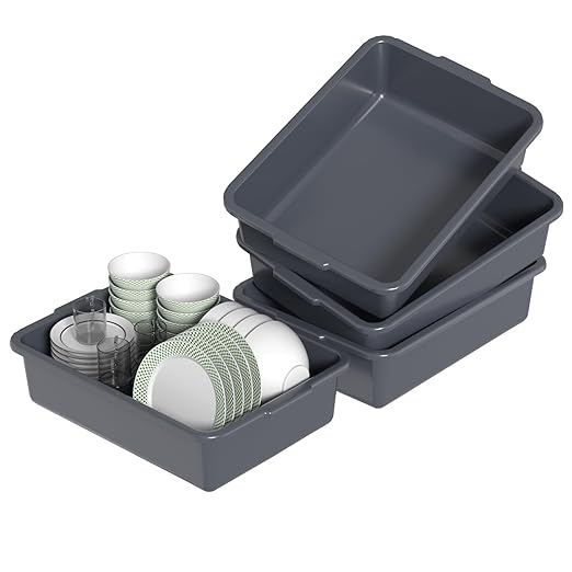 13 L Plastic Commercial Bus Tubs Restaurant Bus Tub Tote Box 4 Packs Gray
