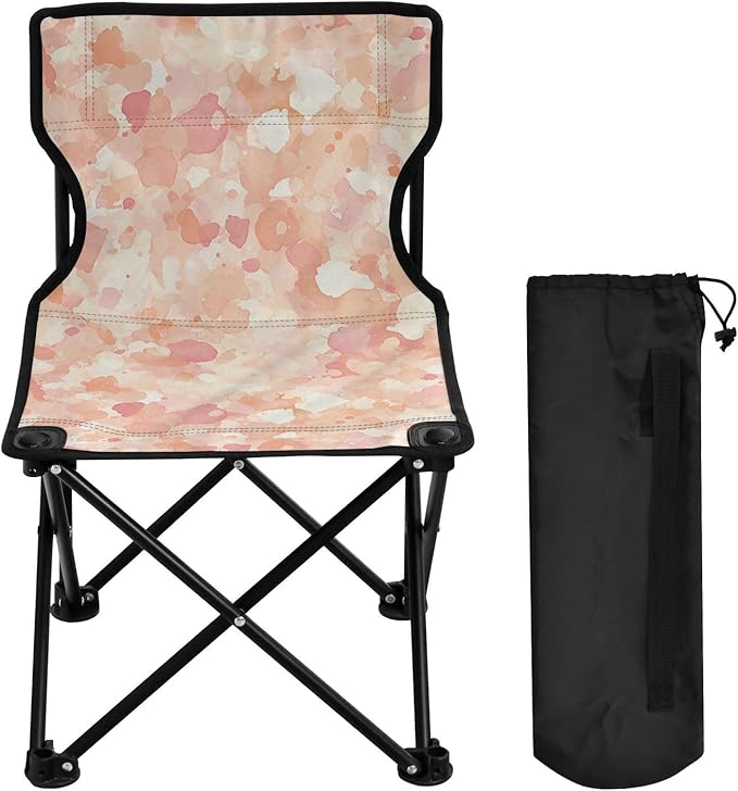 Abstract Watercolor Light Peach White Foldable Camp Chairs for Adults Heavy Duty Ultra Lightweight Packable Chair Carry Bag Included Lawn Chair for Travel Traveling