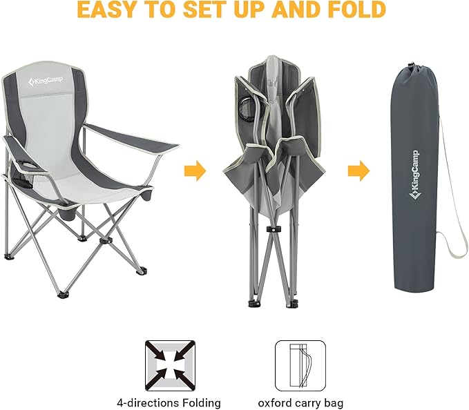 KingCamp Lightweight Camping Chair Folding Chairs for Outside Bag Chairs for Adults Outdoor Portable Quad Chair for Sports Hiking Fishing Picnic with Cup Holder