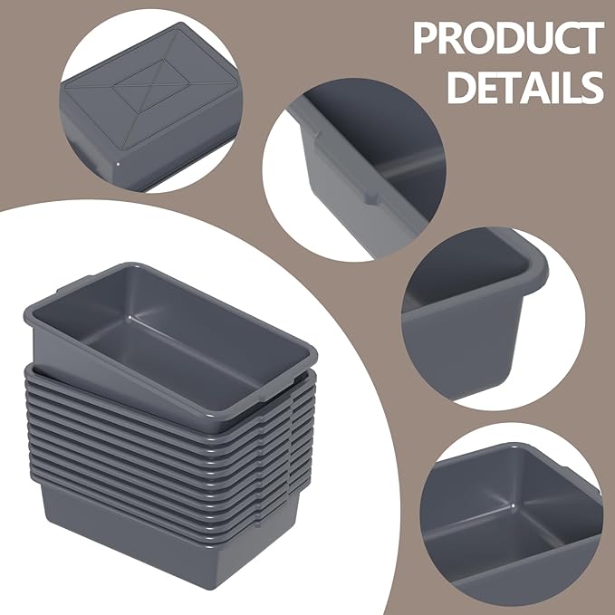 12-Pack 13 Liters Plastic Bus Boxes Commercial Bus Tubs/Restaurant Wash Tubs Grey