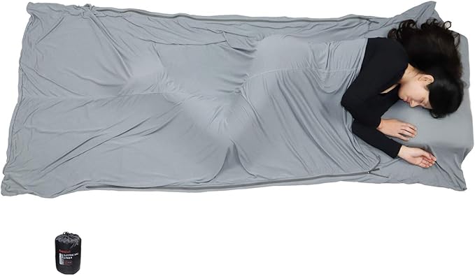 BROWINT Thermolite Sleeping Bag Liner with Zippers for Cold Weather Lightweight Mummy with Hood &amp Rectangular Sleep Sack for Adult Adds Warmth Thermal Travel Liner All Season