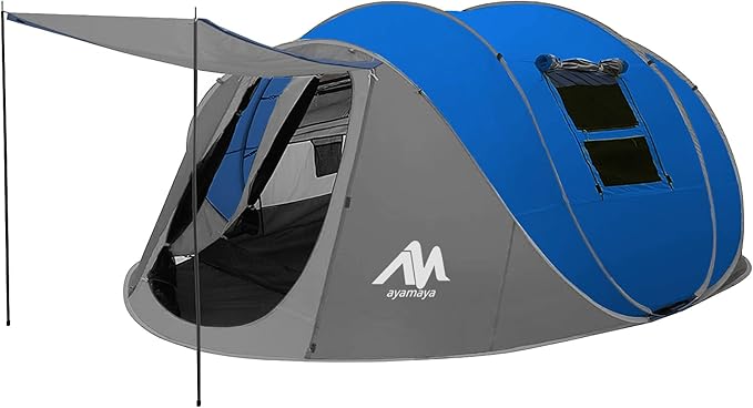 6 Person Easy Pop Up Tents for Camping - AYAMAYA Double Layer Waterproof Instant Tent with Vestibule &amp Porch Large Size Family Tent Automatic Setup for 4-6 People Camping Hiking (Poles Included)