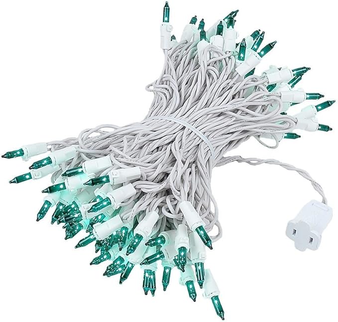 Novelty Lights 50 Feet 100 Bulb Incandescent Mini Light String Green with 6-Inch Spacing on White Wire UL Listed Commercial Grade Indoor/Outdoor Mini Lights Connectable End-to-End