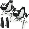 Folding Hammock Camping Chair Portable Adjustable Recliner Rocking Chairs with Cup Holder &amp Carry Bag Aluminum Alloy Frame Ideal for Outdoor Lawn Backyard and Travel 2 Pack (Black)