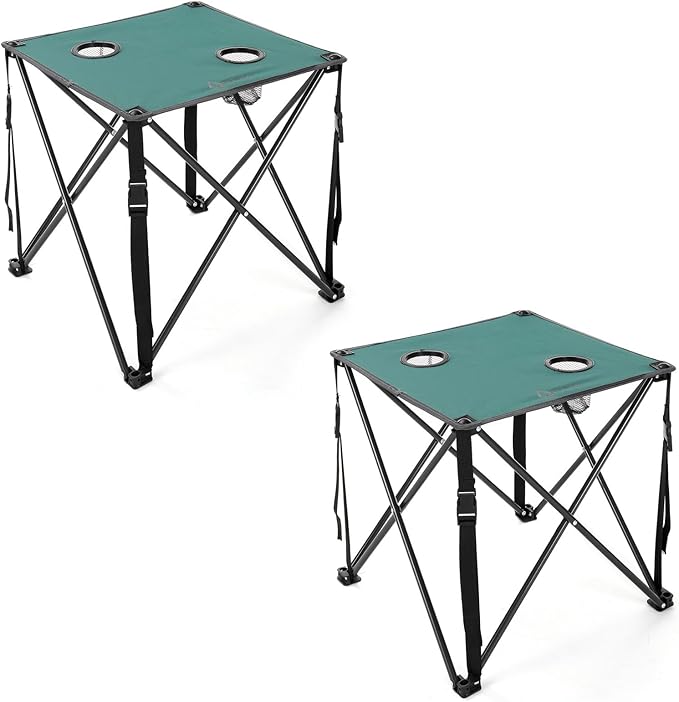 ARROWHEAD OUTDOOR 26” (66cm) Portable Camping Folding Table 2 Cup Holders Square Carrying Case Steel Frame High-Grade 600D Canvas
