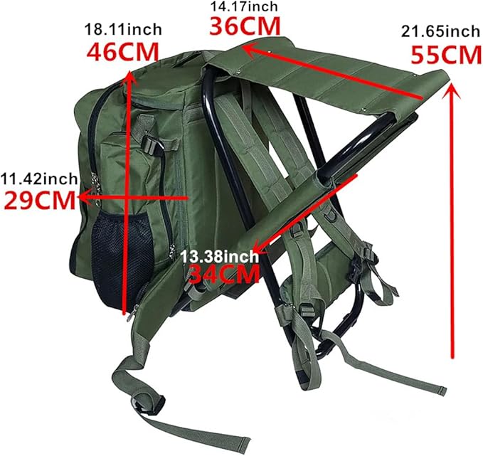 UNISTRENGH Folding Backpack Chair Outdoor Cycling Multifunctional Travel Backpack Stools for Beach Fishing Camping (Military Green)