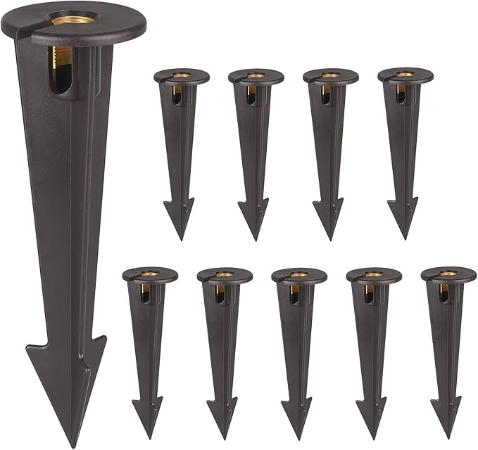 Gardencoin ABS Ground Spikes Stakes Replacement with Brass Insert 1/2 NPT Thread Side Wire Way Larger Size 9.44'' x 2.95'' for Landscape Path Lighting Spotlight Floodlight 10 Pack