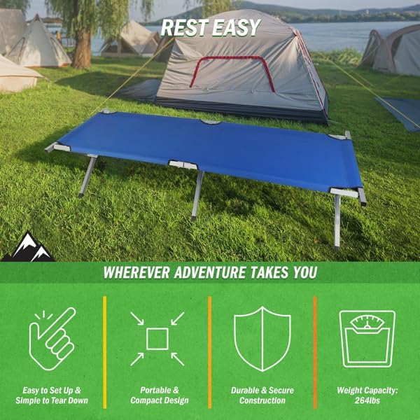 Portable Folding Camping Cot Heavy Duty Sleeping Bed with Carrying Bag 610D Oxford Cloth &amp Lightweight Aluminum Frame 275lbs Load Outdoor Cot for Adults Travel Hiking Office (Navy blue 1 P