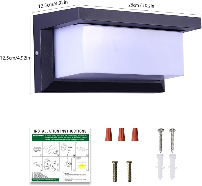 Outdoor Wall Lights Black Wall Sconce Ip65 Waterproof Outdoor Light Fixtures Wall Mount Outside Lights for House Garden Front Bathroom Garage (B1063-6500K-1Pack)