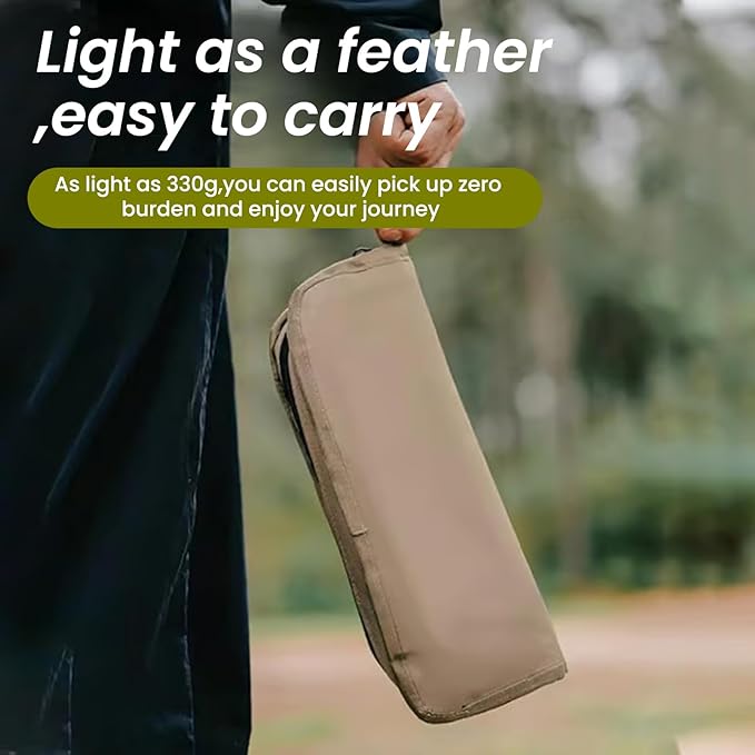Foldable Pocket Backpack Stool Ultralight Portable Camping Hiking Chair Waterproof Oxford Fabric Compact Collapsible Travel Seat for Backpacking Fishing Outdoors (KhakiLarge)