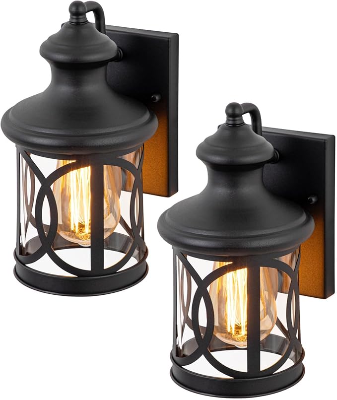 2-Pack Outdoor Wall Lights Porch Lights Waterproof Outdoor Wall Sconce Exterior Light Fixtures Matte Black with Clear Glass Shade for House Garage Patio Front Door Balcony