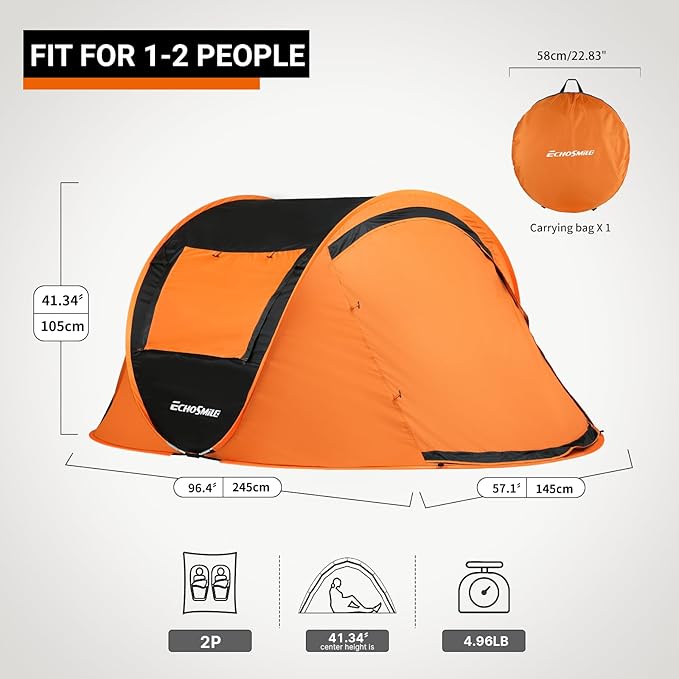 EchoSmile Instant Pop Up Camping Tent 2/4/6 Person Easy Setup Tent Water Resistant Dome Portable with Carry Bag