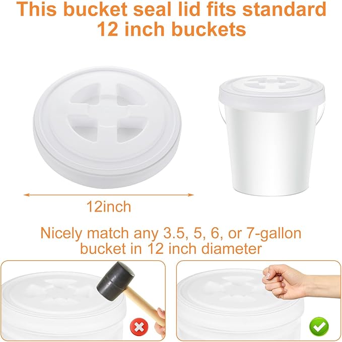 4 Pieces 5 Gallon Leak-Proof Bucket Lid Food Grade Plastic Storage Buckets Screw Seal Lids Screw Pail Lid Pet Food Storage Chicken Feeders Paint Storage Compatible with GammaWhite