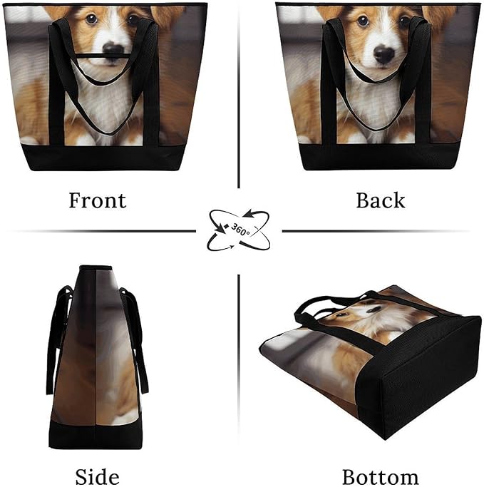 Insulated Shopping BagLarge Reusable Cooler Bags Cute Puppy Dog Printed Foldable Shopping BagTravel Waterproof Shoulder Bag