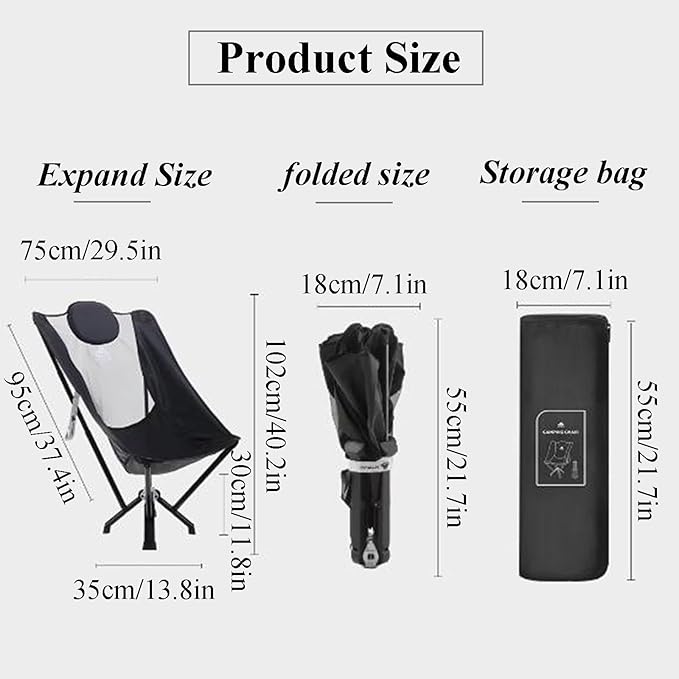 High-End Outdoor Folding Moon Chair with Headrest Aluminum Frame 500kg Capacity Nylon Seat Side Pockets Carry Bag for Camping Picnic Travel
