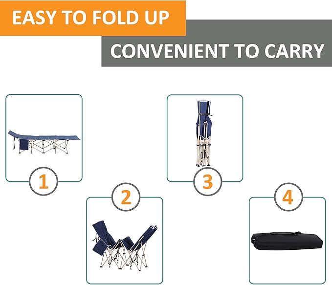 Outsunny Folding Camping Cot for Adults with Carry Bag Side Pocket Outdoor Portable Sleeping Bed for Travel Camp Vacation 330 lbs. Capacity Blue