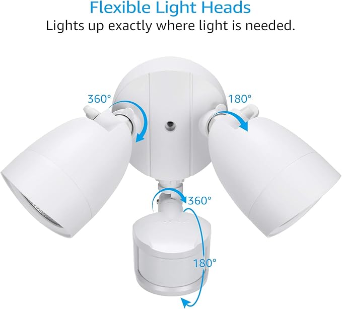 LEONLITE LED Security Lights Outdoor Motion Sensor Motion Flood Light for Outside Dusk to Dawn UL Listed Adjustable Dual Heads Wet Location 5000K Daylight White