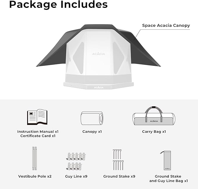 ACACIA Canopy 2-3 Person for Space Acacia Camping System PU2000 Waterproof Camping Tarp for 4 Season Camping UPF50+ Sunproof Tent Tarp with 2 Telescoping Poles Carry Bag Moonstone