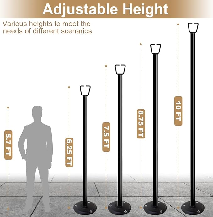 Queension 10FT Ground Base String Light Poles for Outdoor String Lights for Garden Backyard Patio Lighting Stand for Parties Bistro &amp Weddings 2 Pack