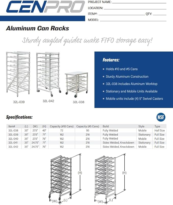Full Size Stationary Aluminum Commercial Can Rack - Knocked Down (32L-041)