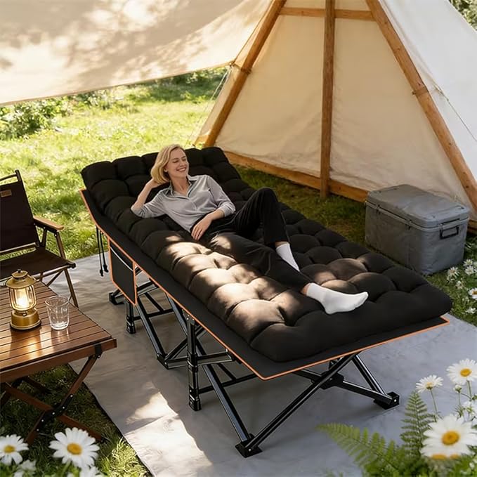 60/75-inch Options Available Mattress Optional Folding Camping Bed Portable Folding Guest Bed Weight Capacity 566/766 Lbs Adult Outdoor Travel (Black Thicken - 766 lbs)