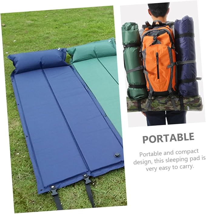 Inflatable Camping Sleeping Pad with Pillow Wear Resistant Sleep Mat Outdoor Tent Accessory for Picnic and Hiking Heat Insulation Camping Mattress