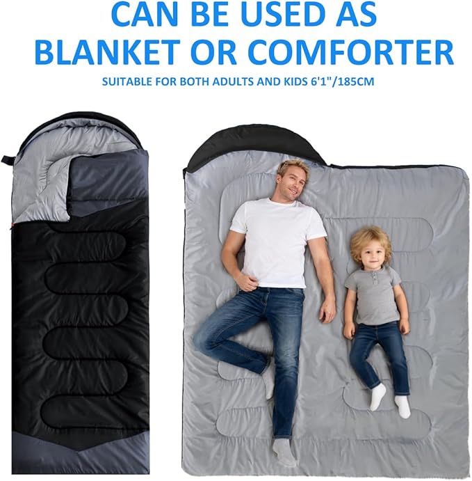 oaskys Camping Sleeping Bag - 3 Season Warm &amp Cool Weather - Summer Spring Fall Lightweight Waterproof for Adults Kids - Camping Gear Equipment Traveling and Outdoors